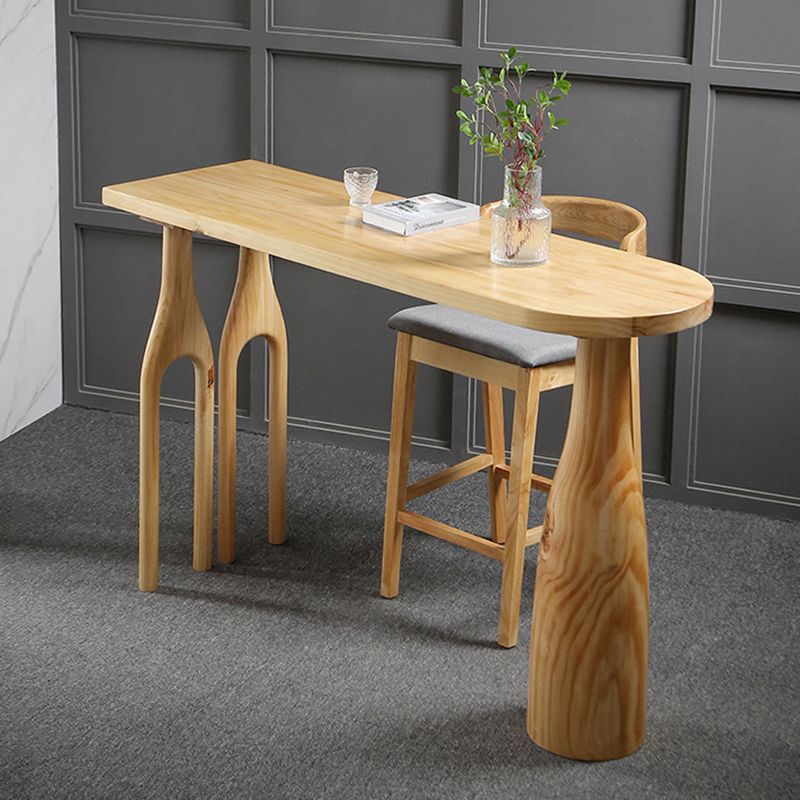 Freeform Double Pedestal Bar Table Natural Solid Wood Bar Stool Table for Dining Room