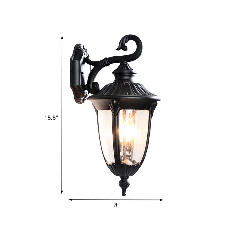 Verre à bulles transparente Noir applique Urne 1 tête de lampe murale rustique avec bras de curling pour extérieur