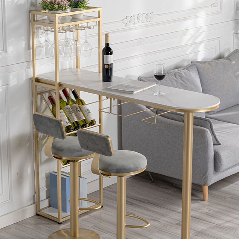 Glam Style Storage Bar Table 42-inch Height Stone Top Pub Table