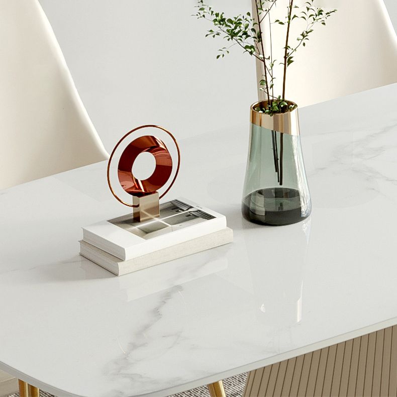 Table à manger de luxe traditionnelle rectangulaire en pierre frittée blanche avec socle