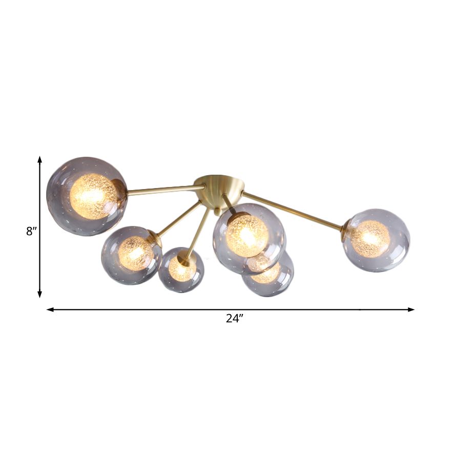Moderno monte semifulto globale Clear/Amber/Smoke Glass 3/6 Luci a LED camera da letto Light Semi Flush Mount Light in oro