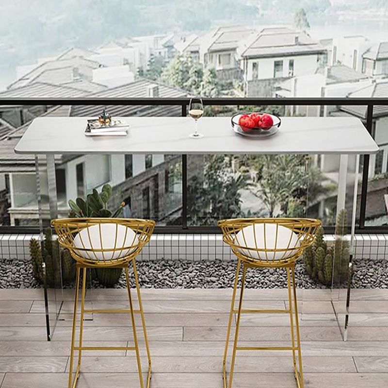 White Stone Top Rectangle Bar Table with Acrylic Base for Home