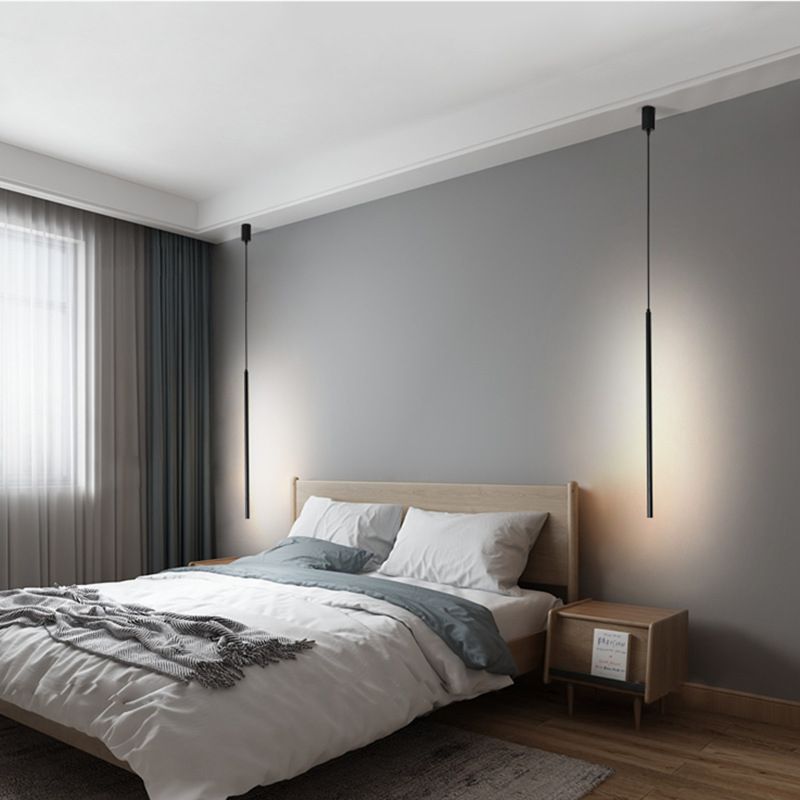 Simple Modern Style Long Line Shape Chandelier Aluminum 1 Light in Black for Living Room Bedroom
