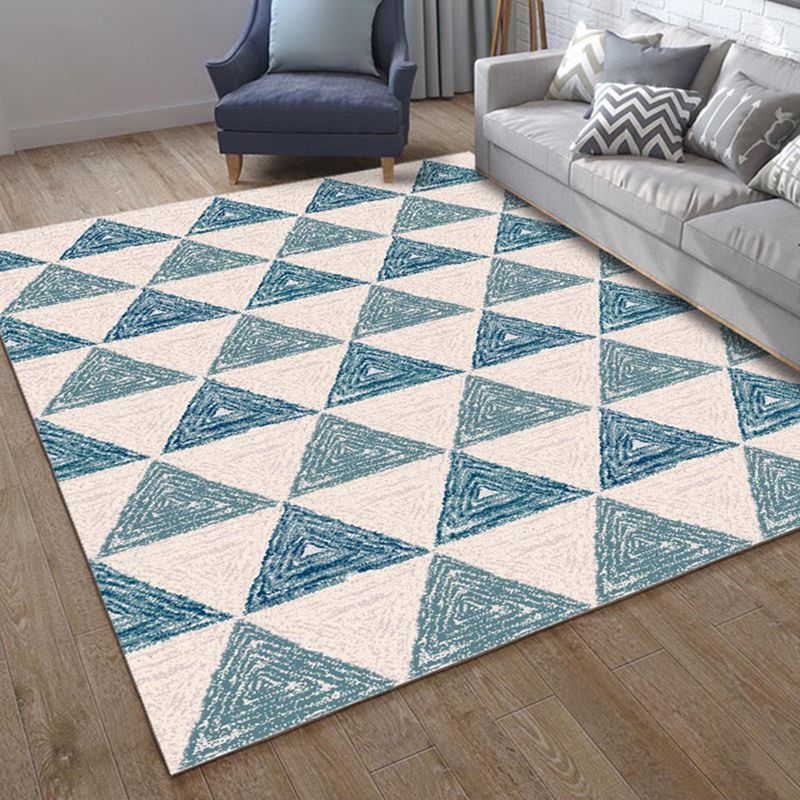 Blue Modern Rug Polyester Geometric Pattern Area Rug Non-Slip Backing Carpet for Home Decor