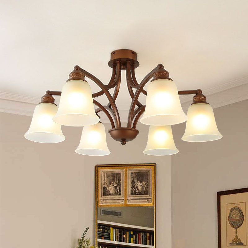 American Style Ceiling Light Bell Shape Ceiling Lamp with Glass Shade for Bedroom