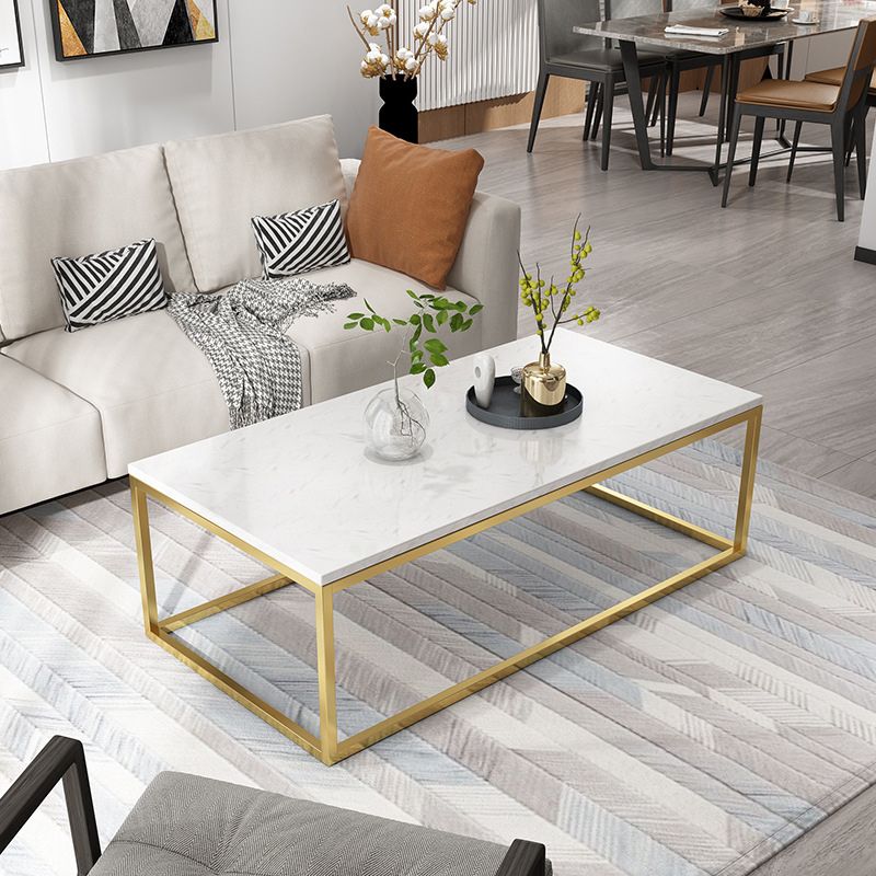 Glam Rectangle Coffee Table with Iron Frame Base and Marble Top