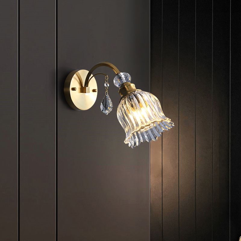 Iluminación de montaje de pared de flores simplicidad cristal biselado 1 bulbo de la sala de estar luz de pared en oro