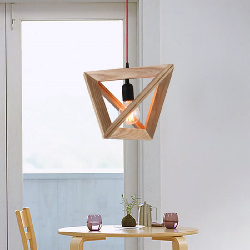 Geometric Shade Dining Room Hanging Lamp Wooden 1 Head Contemporary Pendant Ceiling Light