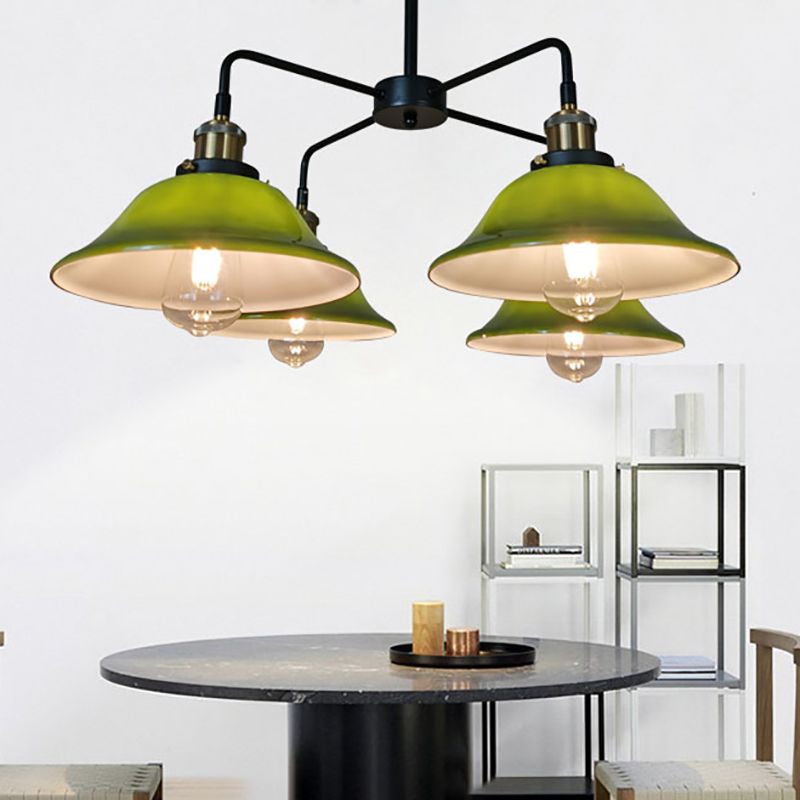 Hand-Blown Glass Bowl Chandelier Antiqued Restaurant Suspension Lamp in Black