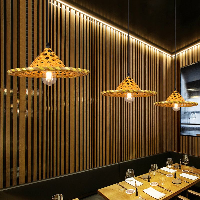 Multicolored Coolie Hat Suspension Light Südostasien 1-Licht-Bambus-Anhänger Licht