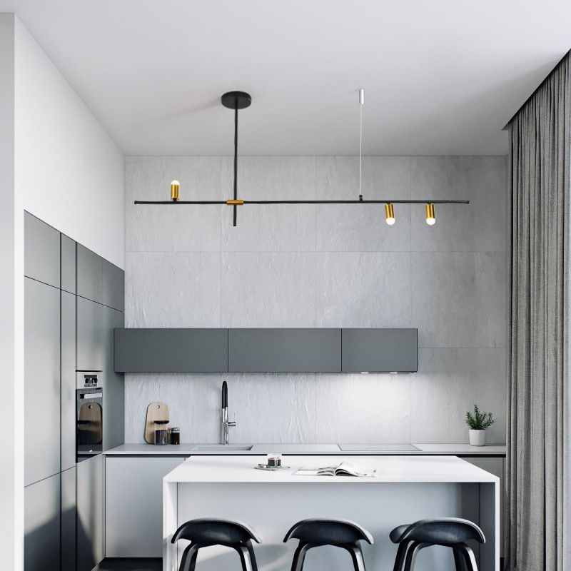 Metal Rectilinear Chandelier Light Modern 3/4/9 Lights Black Hanging Ceiling Light Fixture