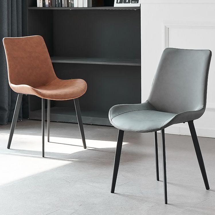 Contemporary Metal Dining Room Chairs Armless Leather Dining Chairs for Home Use