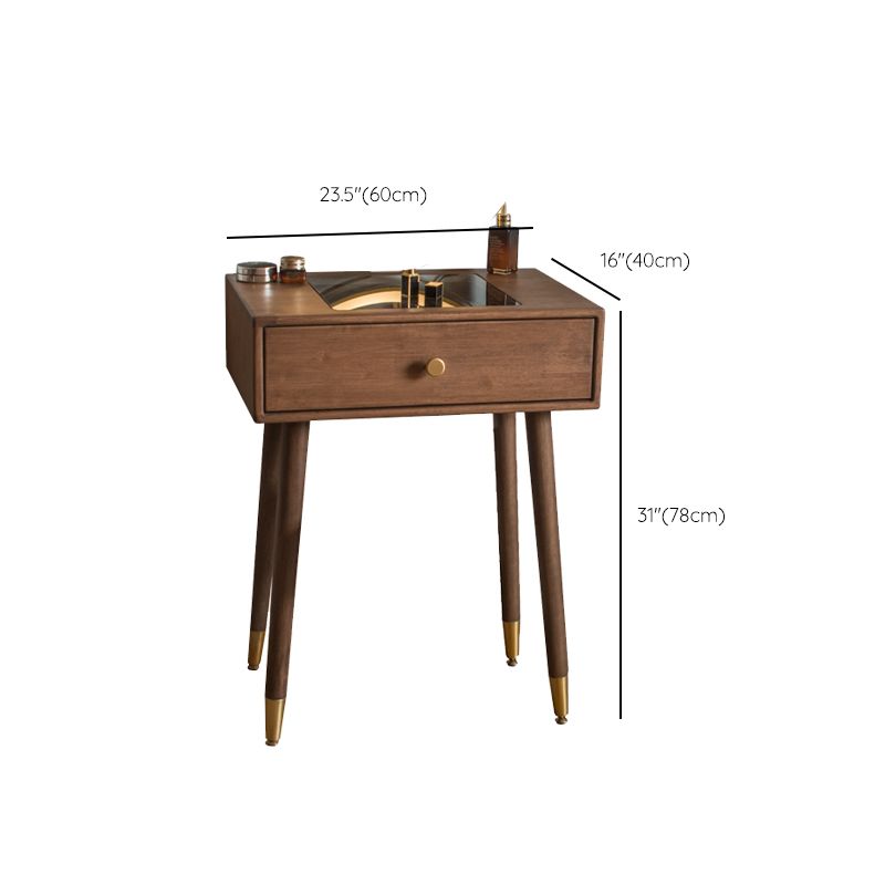 Contemporary Make-up Vanity with Drawers in Brown Rubberwood