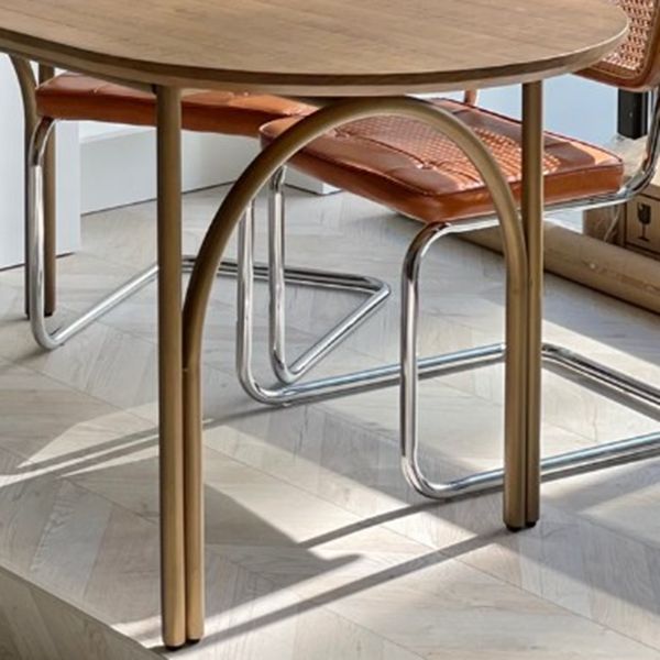 Mesa moderna de madera de pino para restaurante, mesa de comedor interior ovalada con 4 patas
