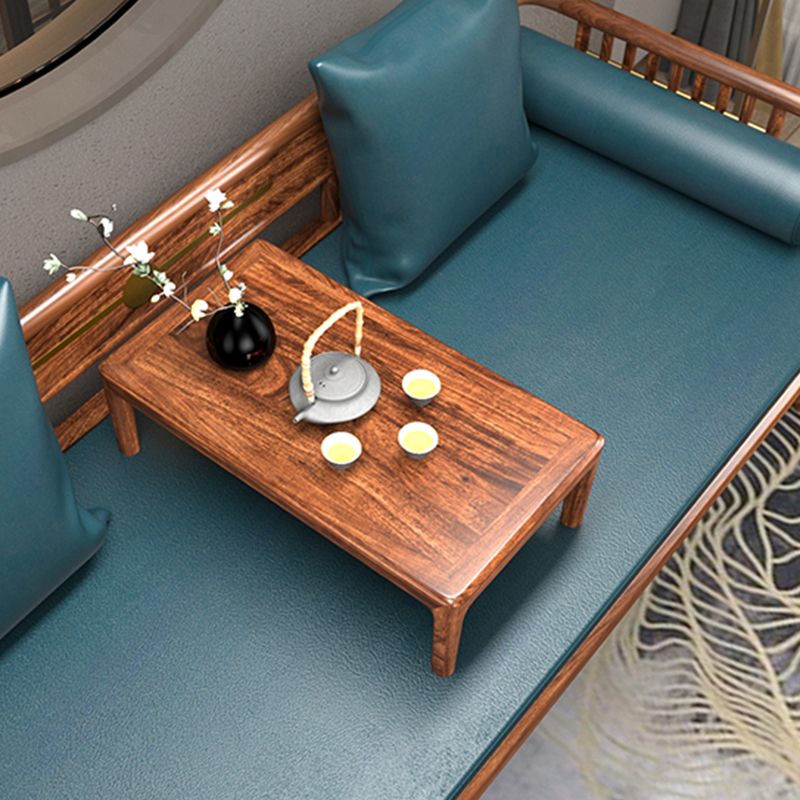 Oversized Solid Wood Chaise Lounge Couch in Brown with Square Arm
