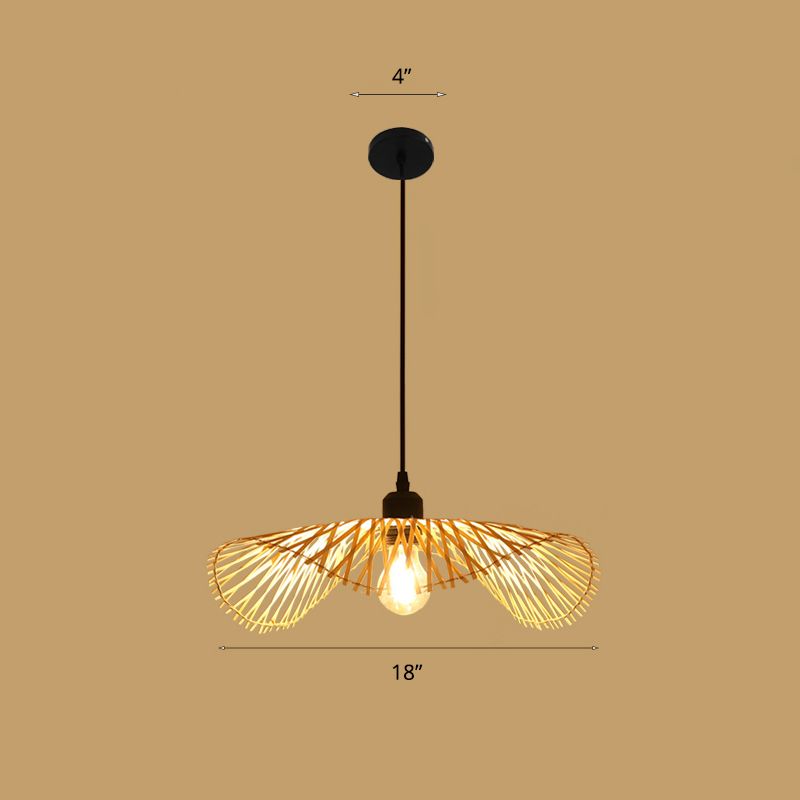 Lotus Leaf Restaurant Ceiling Light Bamboo 1 Bulb Asian Style Hanging Light Fixture in Wood