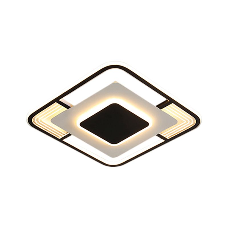 Simple Squared LED Ceiling Fixture Acrylic Sleeping Room Flush Mount Lamp in Black/Gold, Warm/White/3 Color Light