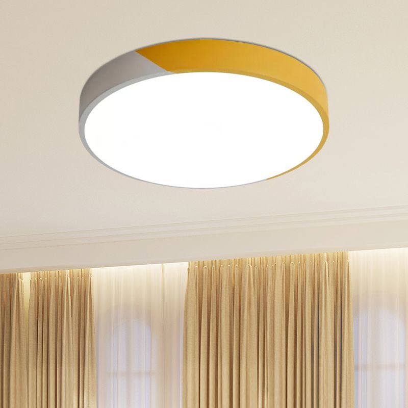 Lámpara empotrada redonda de 9 "/12"/16 "de diámetro, accesorio de techo LED Macaron de acrílico y Metal gris/amarillo/azul para dormitorio