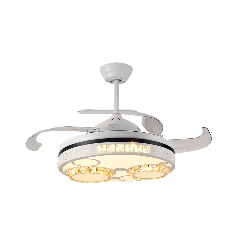 LED WHITE LED SEMI FLUSHMOUNT MODERNISTA Círculo de cristal 3 lámpara de ventilador de techo de cuchillas transparentes con cuatro anillos/patrón de nota musical, 42 "de ancho