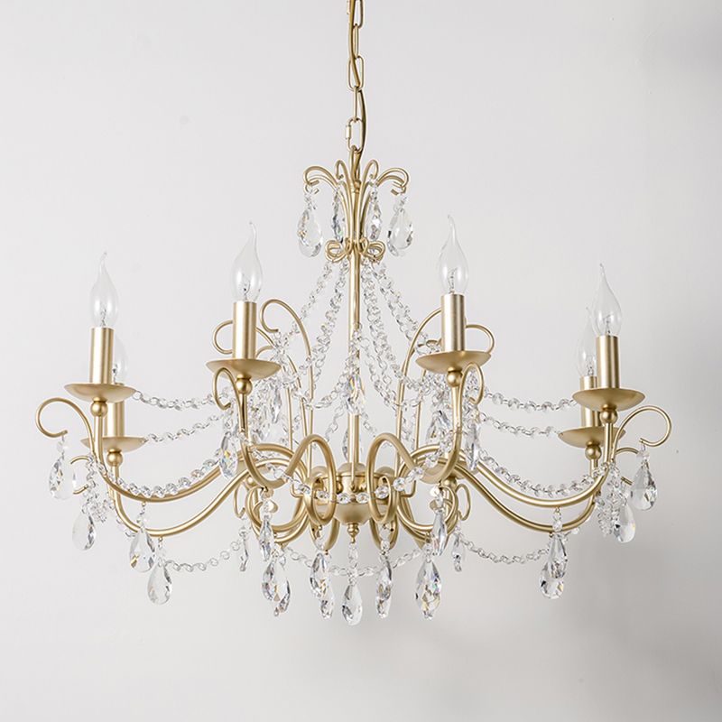 Metal Gold Finish Chandelier Candelabra Victorian Style Hanging Light with Crystal Accents