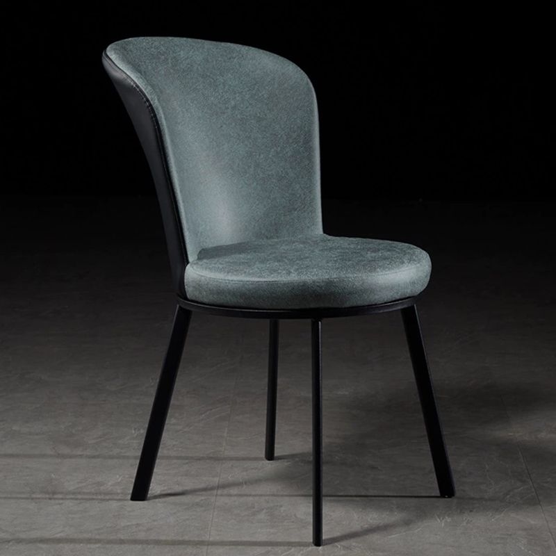 Glam Style Upholstered Armless Side Chair Metal 4 Black Finish Legs Solid Back Chairs