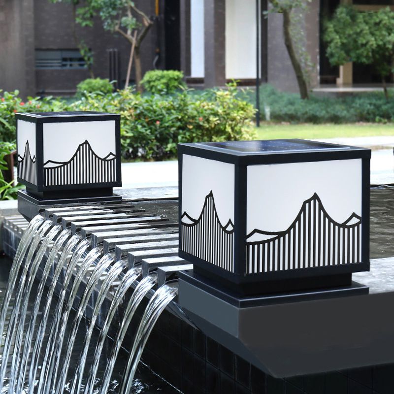 Metal Square Shape Outdoor Lights Modern Style 1-Light Solar Pillar Lamp