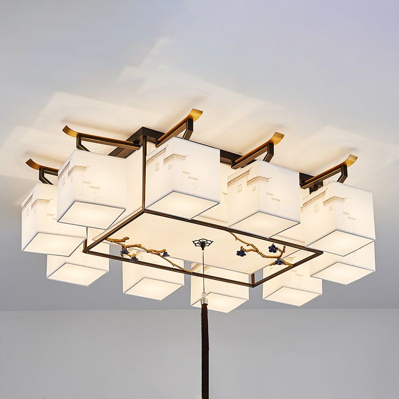 Plafonnier affleurant de Style traditionnel, abat-jour en tissu, luminaire pour salon