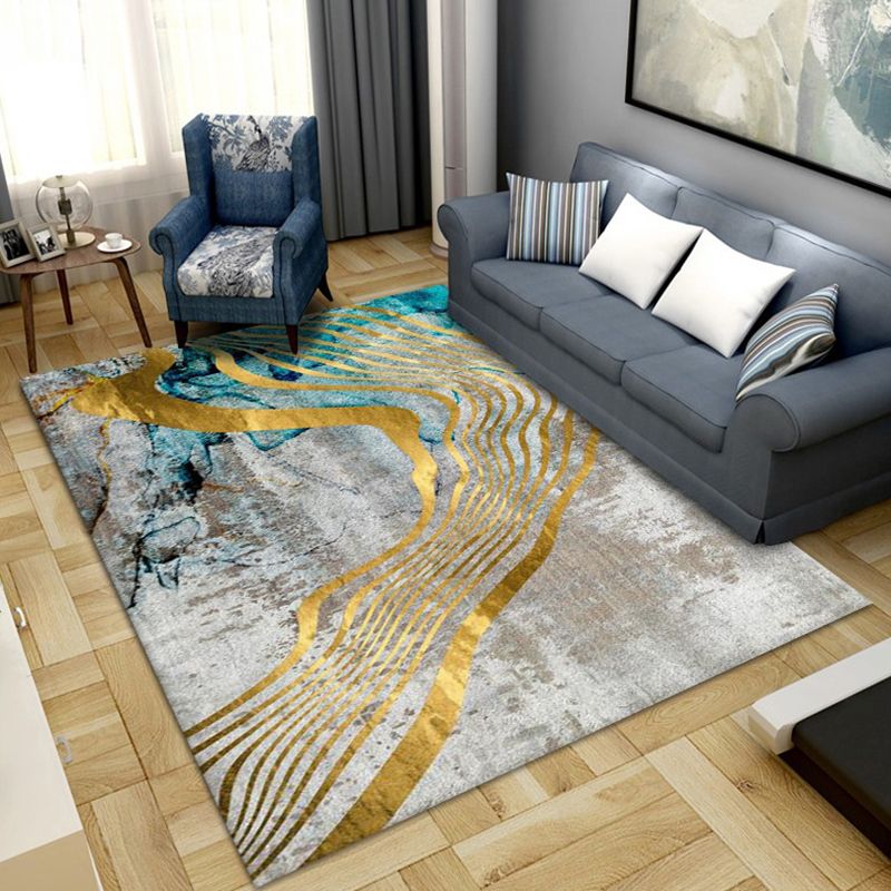 Abstract Area Rug Polyester Ink Painting Rug Non-Slip Backing Carpet for Living Room