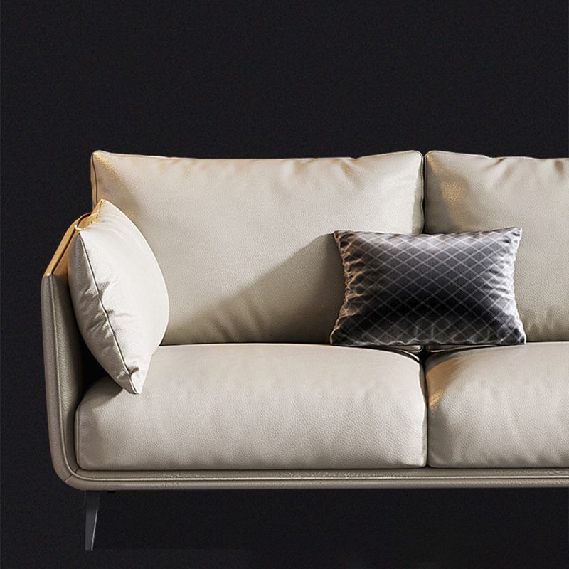 Living Room Genuine Leather Couch Square Arm Sofa with Pillow Back