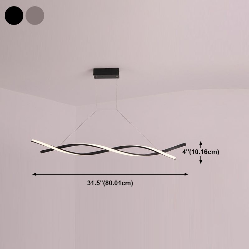 2-Lights Linear Island Light Nordic Aluminum LED Island Pendant for Living Room