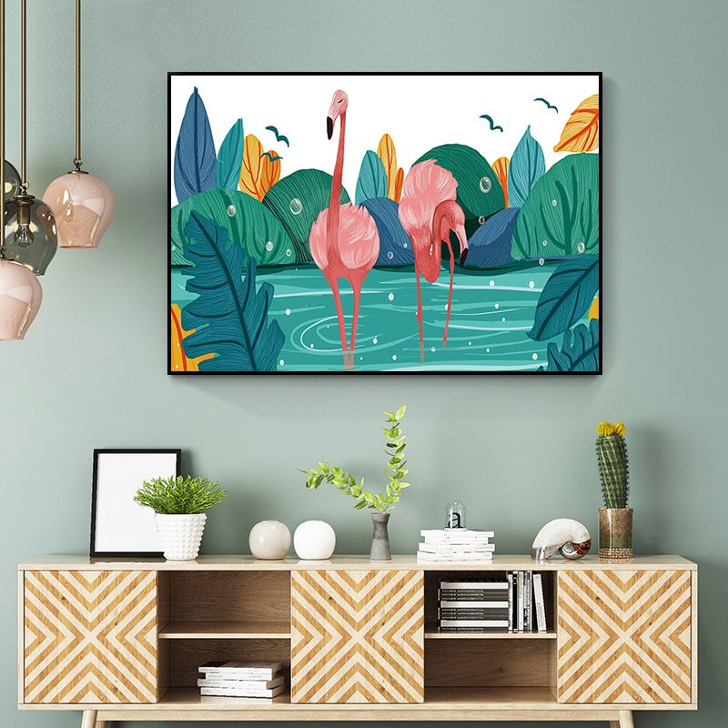 Flamingo Print Painting Tropical Stylish Textured Canvas Wall Art for Dining Room