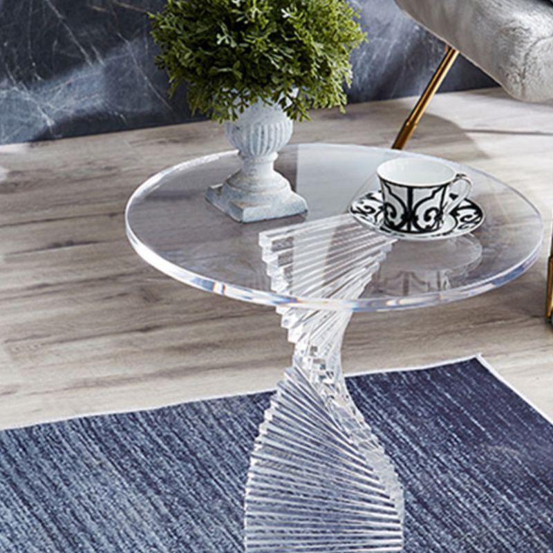 Glam Clear Round Acrylic Top Side Table 23.62" Tall Abstract Base End Table