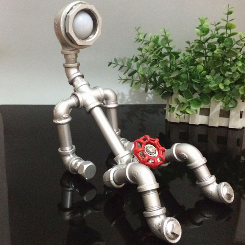 Eisen Silber Tischlampenrohrrohrrobe 1 Glühbirnen Industrial Night Stand Light mit Rotationsventilschalter
