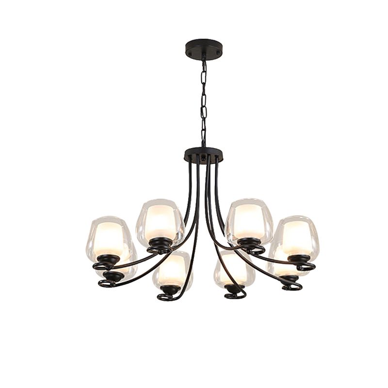 8 Lights Chandelier Light with Cylinder Shade Double-Layered Glass Classic Living Room Ceiling Lamp