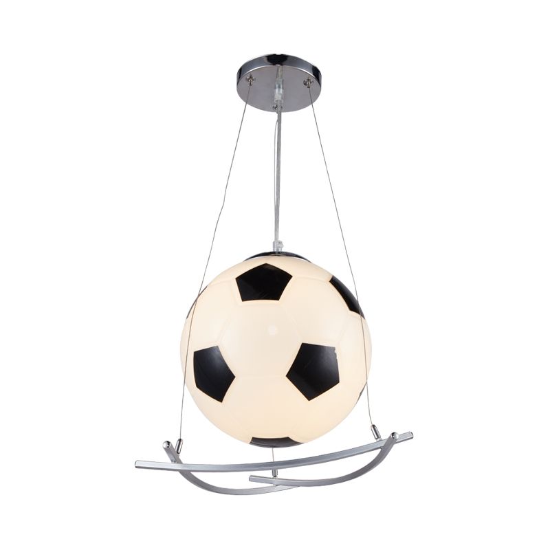 Soccer Design Pendant Light Fixture Cartoon Style Black and White Glass 1 Light Bedroom Hanging Lamp