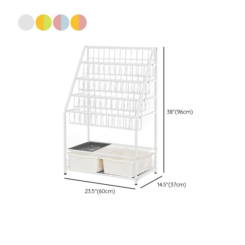 Contemporary Metal Bookshelf White Ladder Book Shelf for Home Office 14.6" Wide
