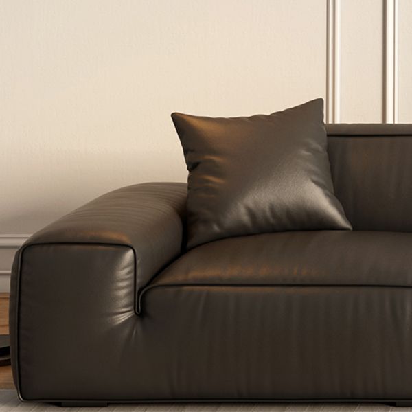 Contemporary Stain Resistant Genuine Leather Square Arm Sofa in Black