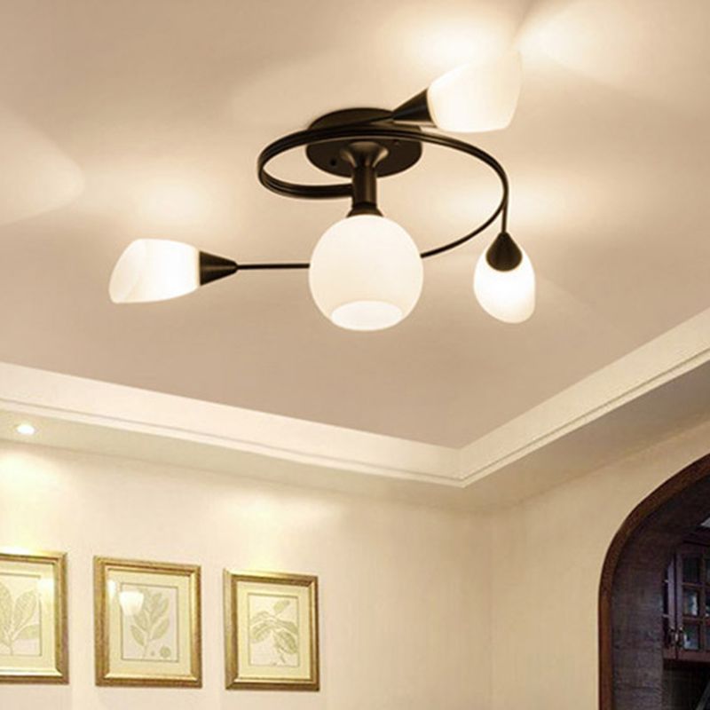 Plafonnier en verre dépoli en ferronnerie, luminaire Semi-encastré de Style moderne avec abat-jour blanc pour salon et Restaurant