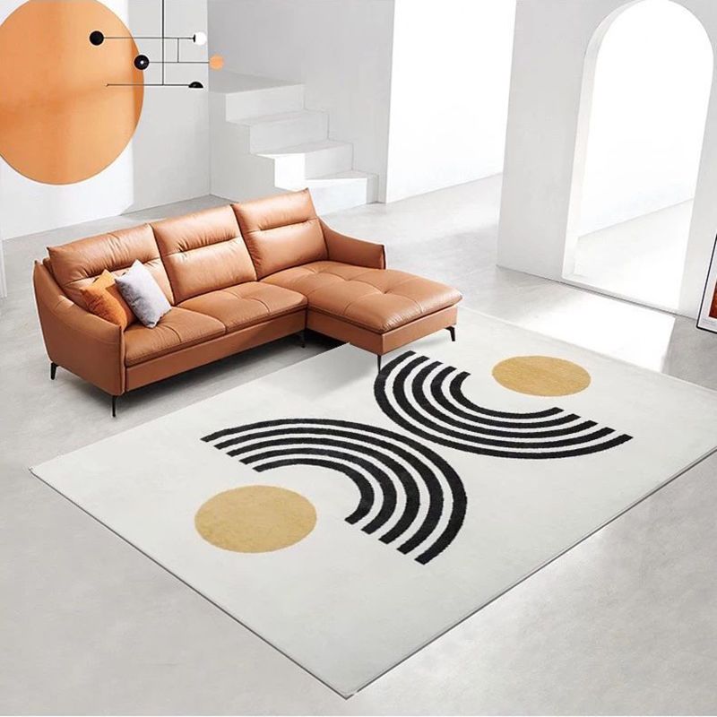 White Creative Modern Area Rug Simplicity Geometry Pattern Area Carpet Polyester Anti-Slip Backing Rug for Home Decoration