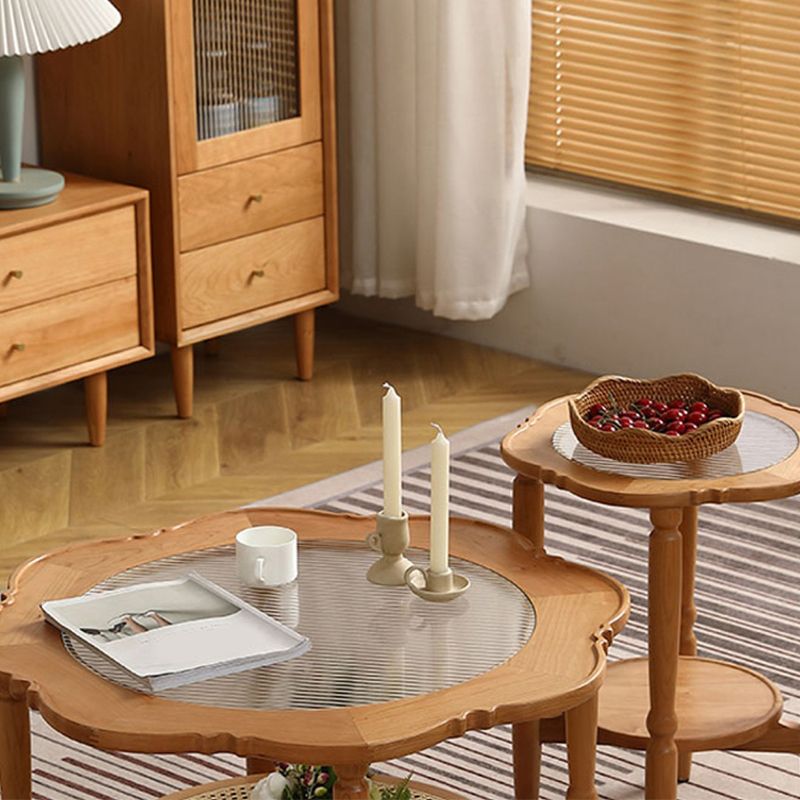 4 Legs Coffee Table No Distressing Solid Wood Coffee Table with Shelf