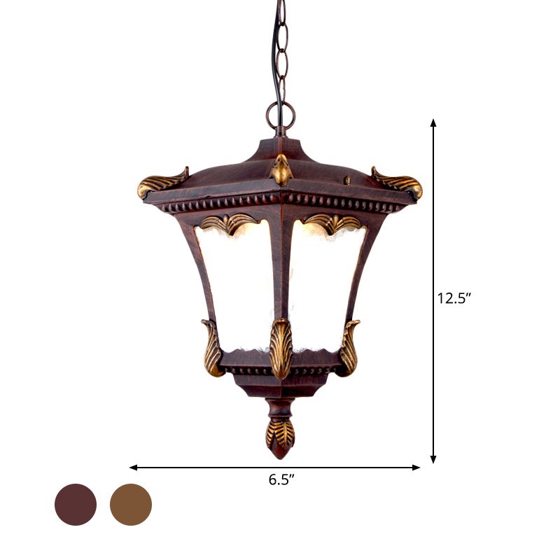 1 Bulb Suspension Light Lodge Patio Hanging Lamp Kit with Lantern Clear Ripple Glass Shade in Bronze/Rust