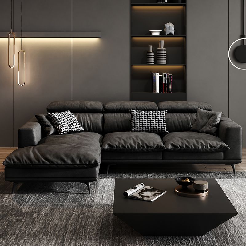 Waterproof Square Arm Sectionals 27.56"High Cushion Back Sofa,Black