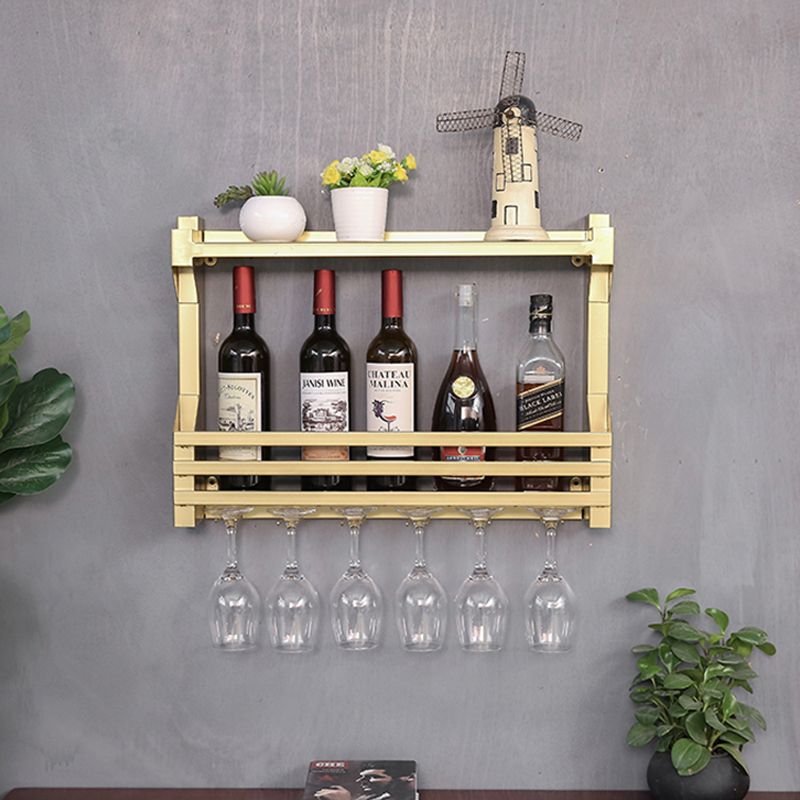 Iron Wall Mounted Modern Wine Rack Wine Rack in Brown with Storage