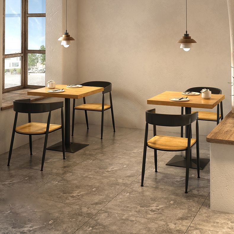 Industrial Solid Wood Dining Table Brown Square Table with Metal Base for Dinning Room