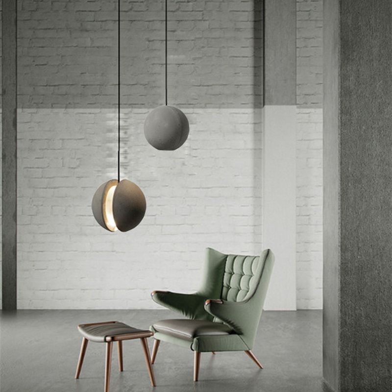Modern Artistic LED Pendant Light Cement Globe Hanging Lamp with Acrylic Shade