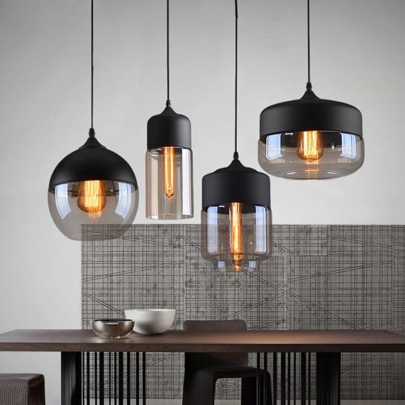 Schattiertes Glashängele Leuchte Industrierestaurant Deckenheize Anhänger Licht in Schwarz