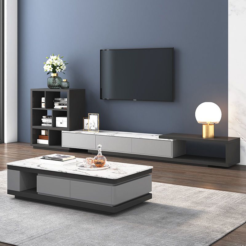 White Contemporary Marble Top Coffee Cocktail Table with Storage