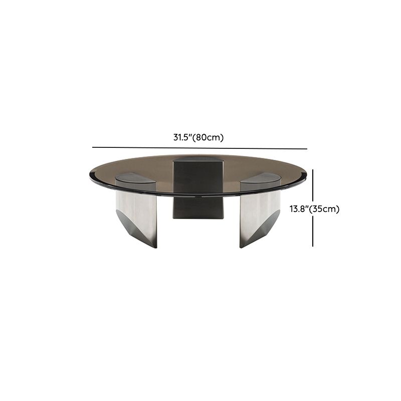 Black Glass Top Coffee Table Modern Round 3 Legs  Cocktail Table