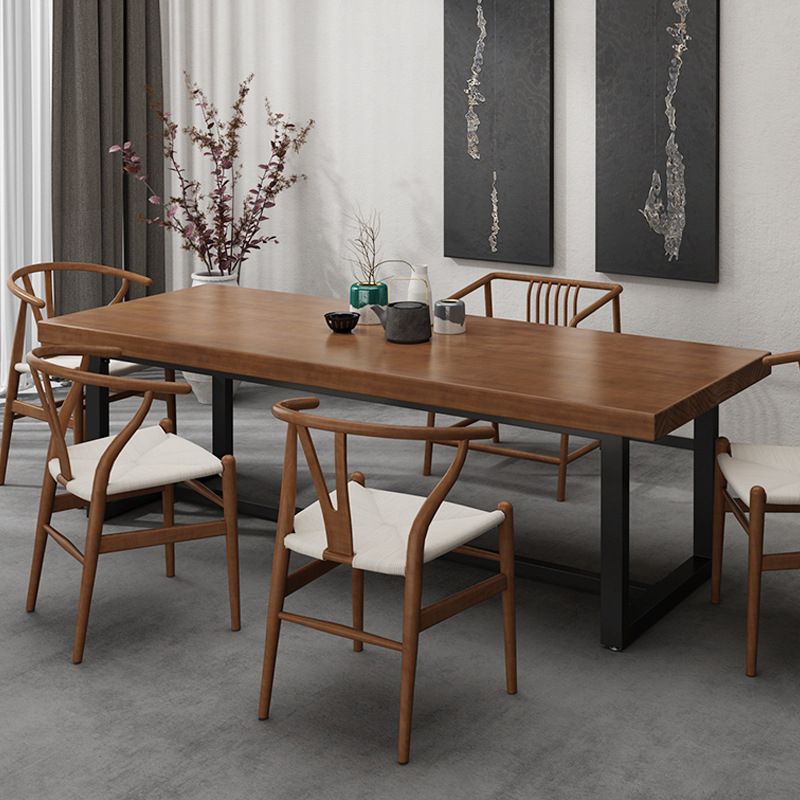Rectangle Black Base Dining Table Industrial Wood Table for Kitchen