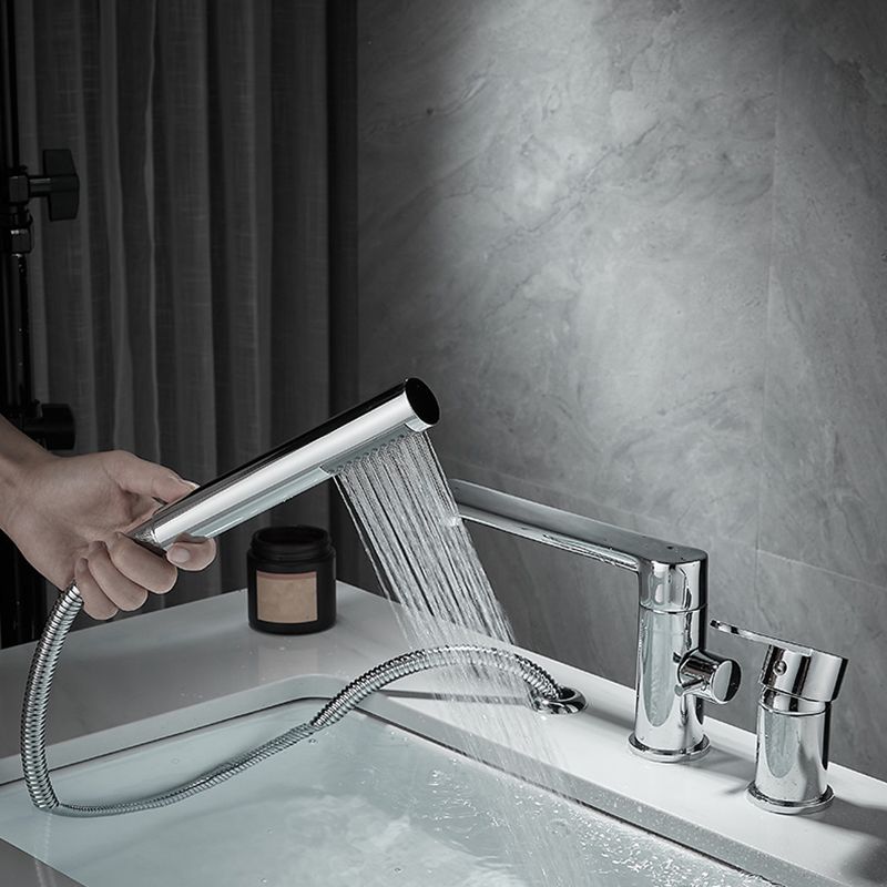 Modern Deck Mounted Freestanding Tub Filler Metal Freestanding Faucet with Handles